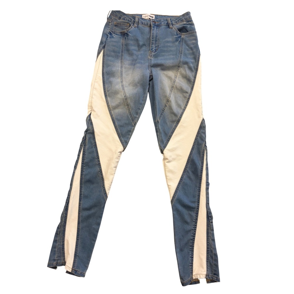 Moto Skinny Jeans 11 Denim Faux Leather Panel Biker Y2K Fashion Nova Womens